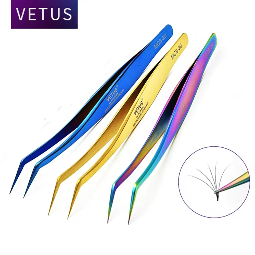 Vetus Wimper Extension Pincet Anti-Magnetische Volume Lash Pincet Goud Wenkbrauw Pincet