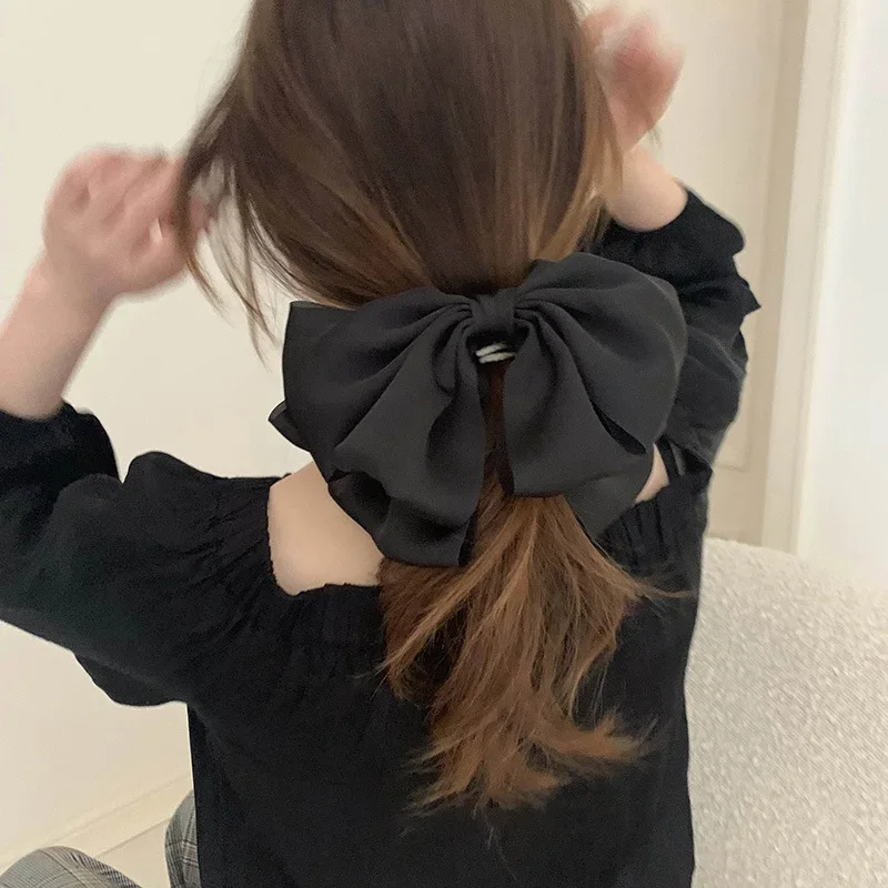 Korean Fashion Big Size Bow Hair Pin Ribbon Black High Quality Elegant Updo Headwear for Girls Women Hair Accessories