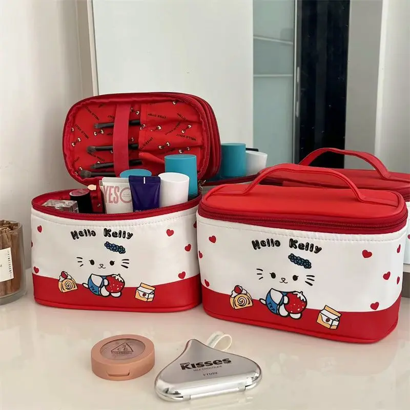 

Miniso Sanrio Hello Kitty Cosmetic Bag Anime Bow Make Up Brush Large Capacity Storage Bags Portable Kawaii Waterproof Handbag