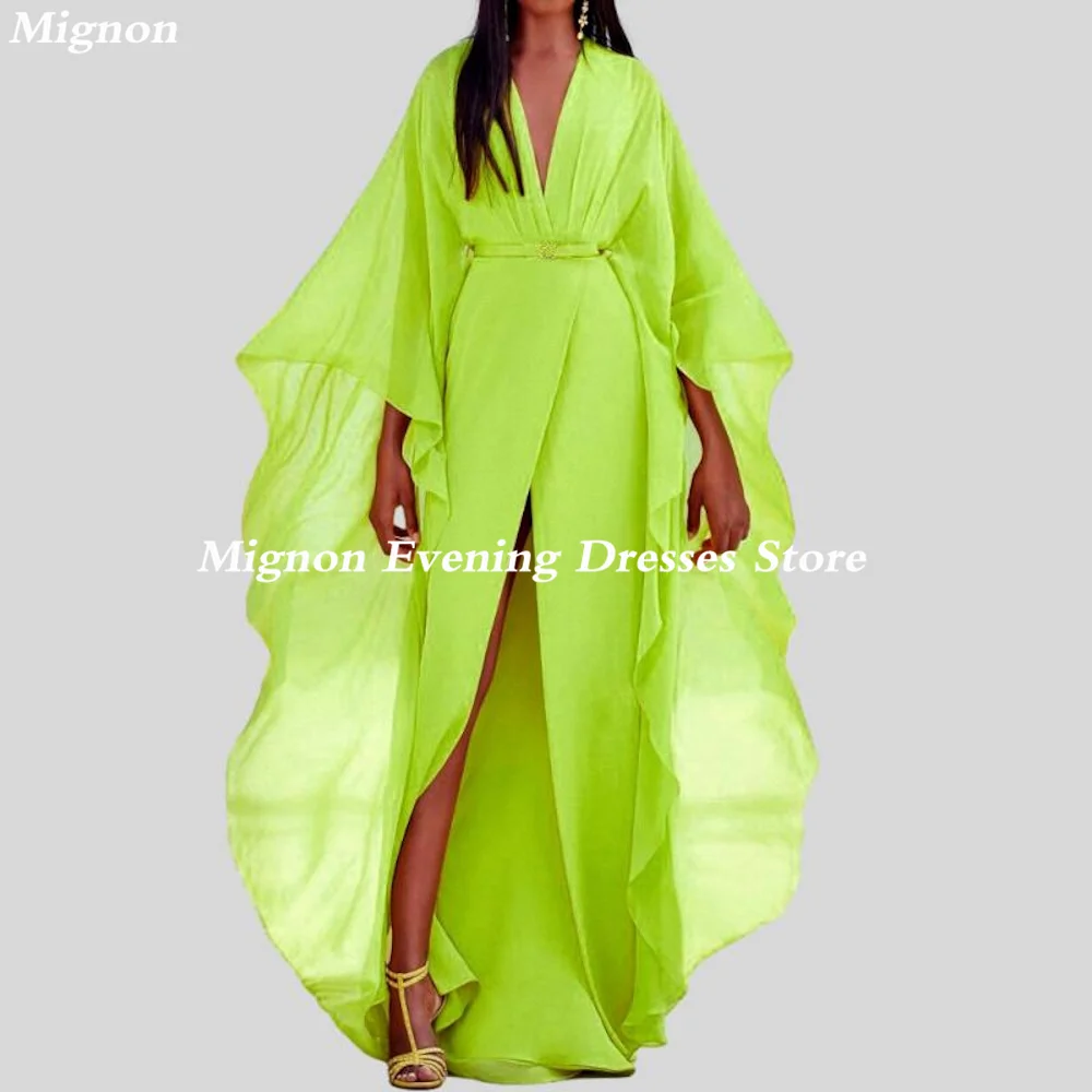 

Mignon Chiffon A-line V-neck Arab Ruffle Prom Gown Ankle Length Saudi Evening Formal Elegant Party Dress for Women 2023