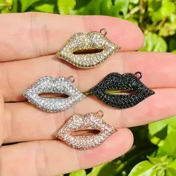 5pcs Bling Lip Charm 28x15mm Pendant Cubic Zirconia Rhinestone Paved For Women Necklace Bracelets Jewelry Hand Making Accessory