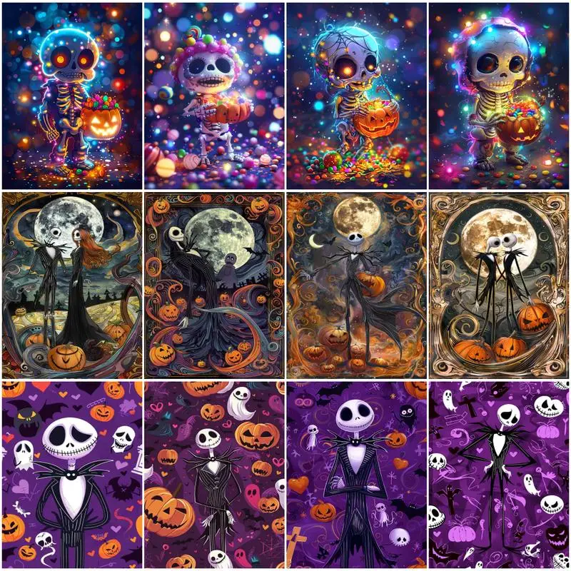 

SDOYUNO-Paint By Numbers Skeleton Abstract Halloween Pumpkin Adults Crafts Drawing On Canvas Acrylic Wall Art Pictures Handwork