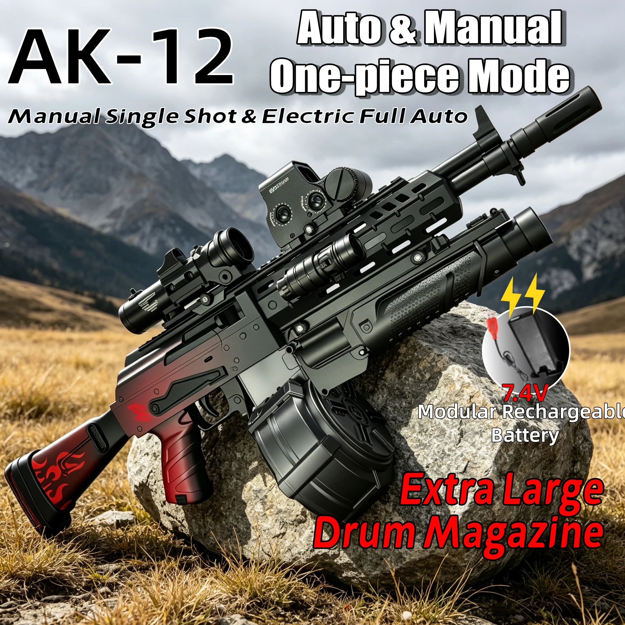 Pistola de juguete de bolas de gel AK47, pistola Orbeez, culata plegable, batería modular, adecuada para juegos de disparos al aire libre, no incluye munición.