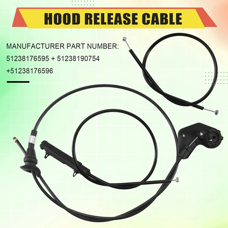 3PCS Engine Bowden Cable Hood Release Wire For-BMW E39 525I 530I 51238176595 51238190754 51238176596