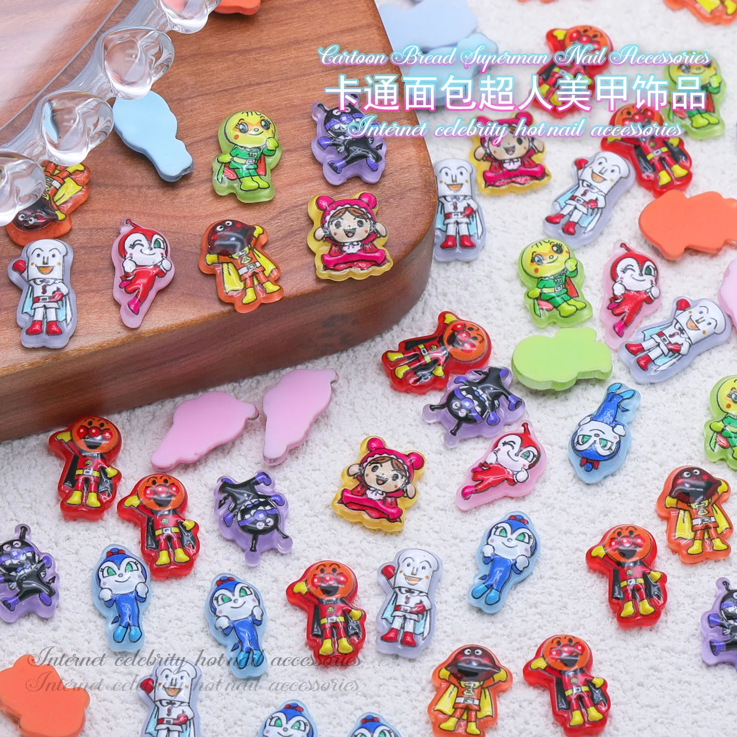 100pcs Cartoon for Anpanman Nail Accessories Cute Resin Wearing Armor Accessories Cream Gel DIY Accessories ﻿