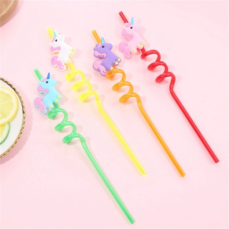 4pcs Reusable Unicorns Drinking Plastic Straws Birthday Party Supplies for Kid