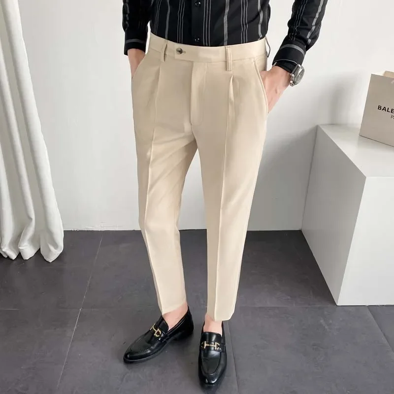 10 Colors Spring Fashion Mens Dress Pants Solid Color Business Slim Fit Dress Pants FormalSocial Trousers Handsome White Pants