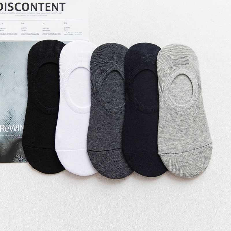 5 Pairs Men Socks Summer Thin Invisible Socks Cotton Silicone Non-Slip Female Breathable Solid Colors Ankle Causal Boat Socks