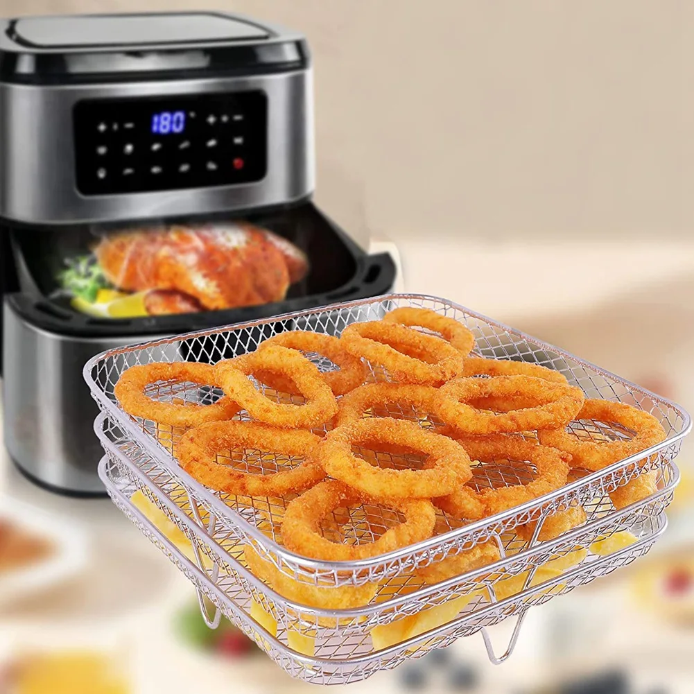 8 นิ้ว Air Fryer Rack สําหรับ Instant Vortex Air Fryer,Philips,COSORI Air Fryer, สแควร์สาม STACKABLE Dehydrator Racks
