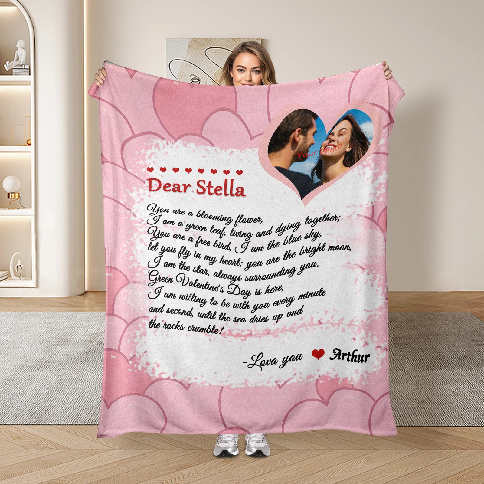 

Personalized Flannel Blanket Featuring One Custom Photo And Two Special Messages Perfect For Lovers