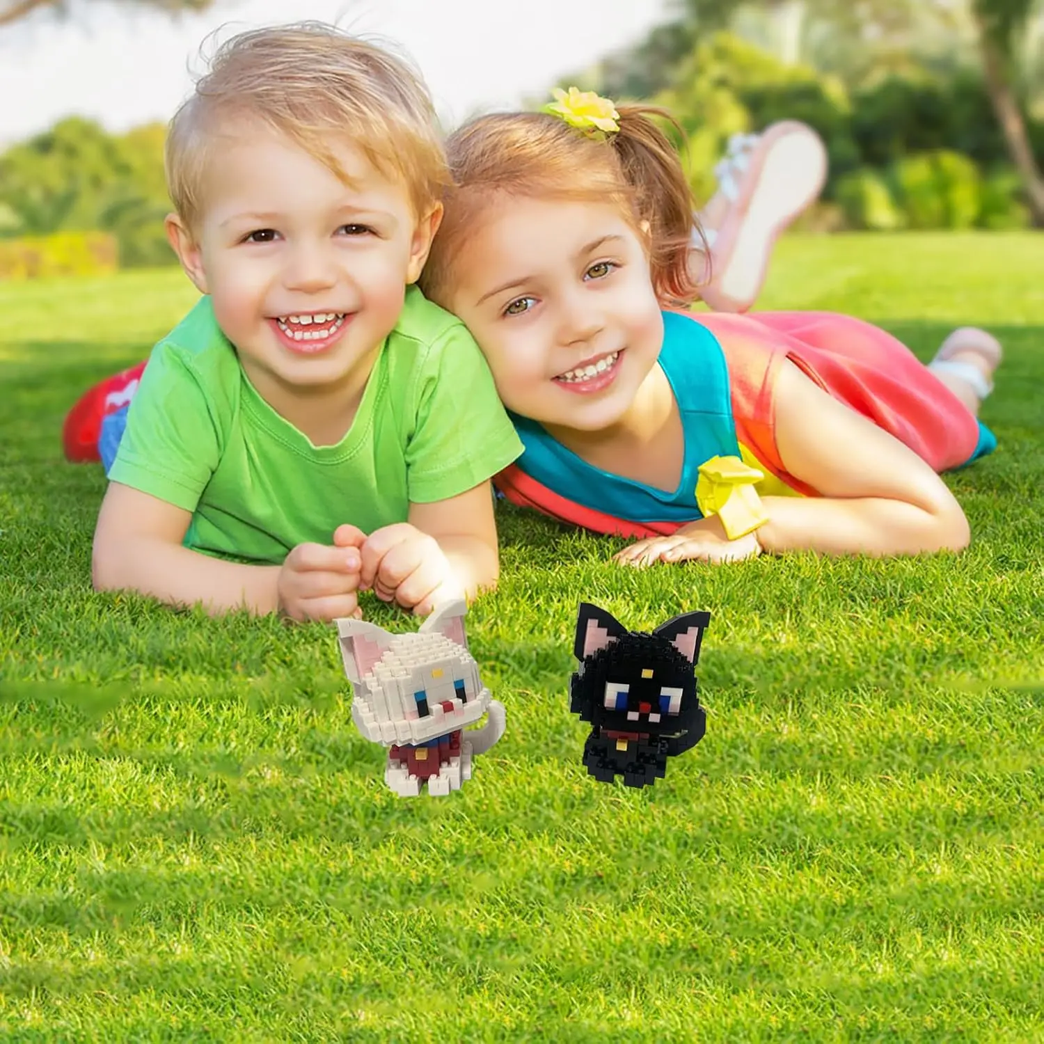 مكعبات بناء تعليمية صغيرة للقطط للأطفال والكبار لعبة هدية 344 قطعة (قطة سوداء) #5