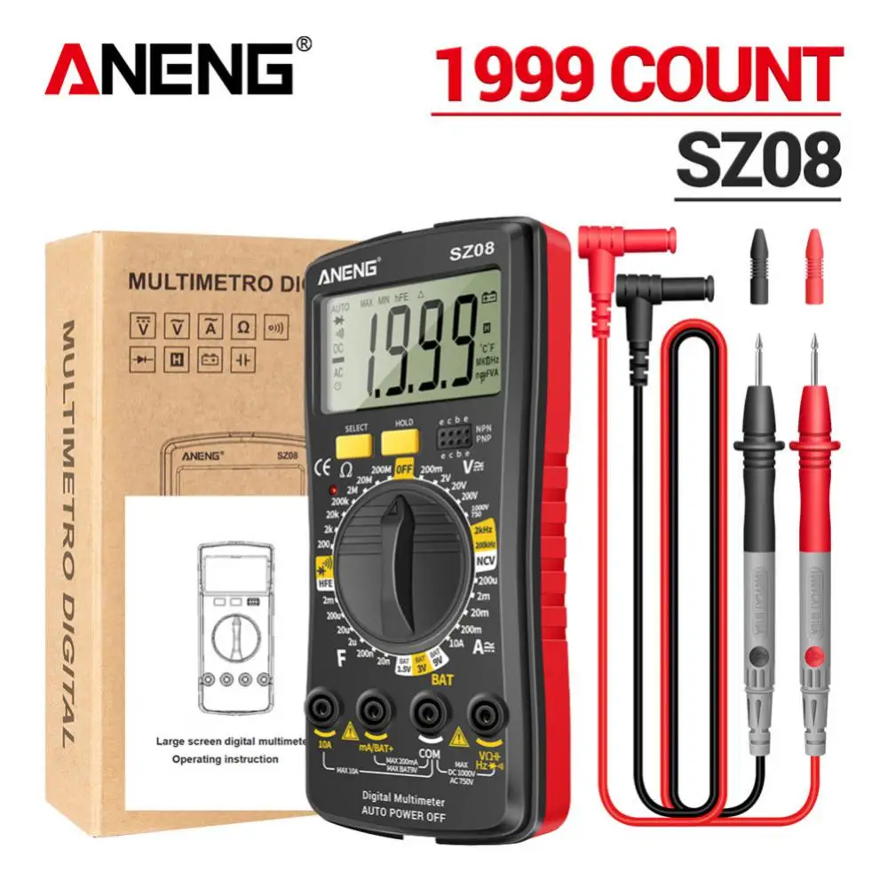 ANENG SZ08 Digital Multimeter Ultra-thin storage Professional Multimetro Auto Voltmeter AC DC 220V Resistance Handhold Testers