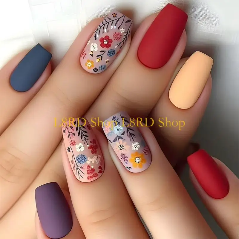 L8rd Coffin Press on Matte French Tips Fake Blues على الظفر الاصطناعي