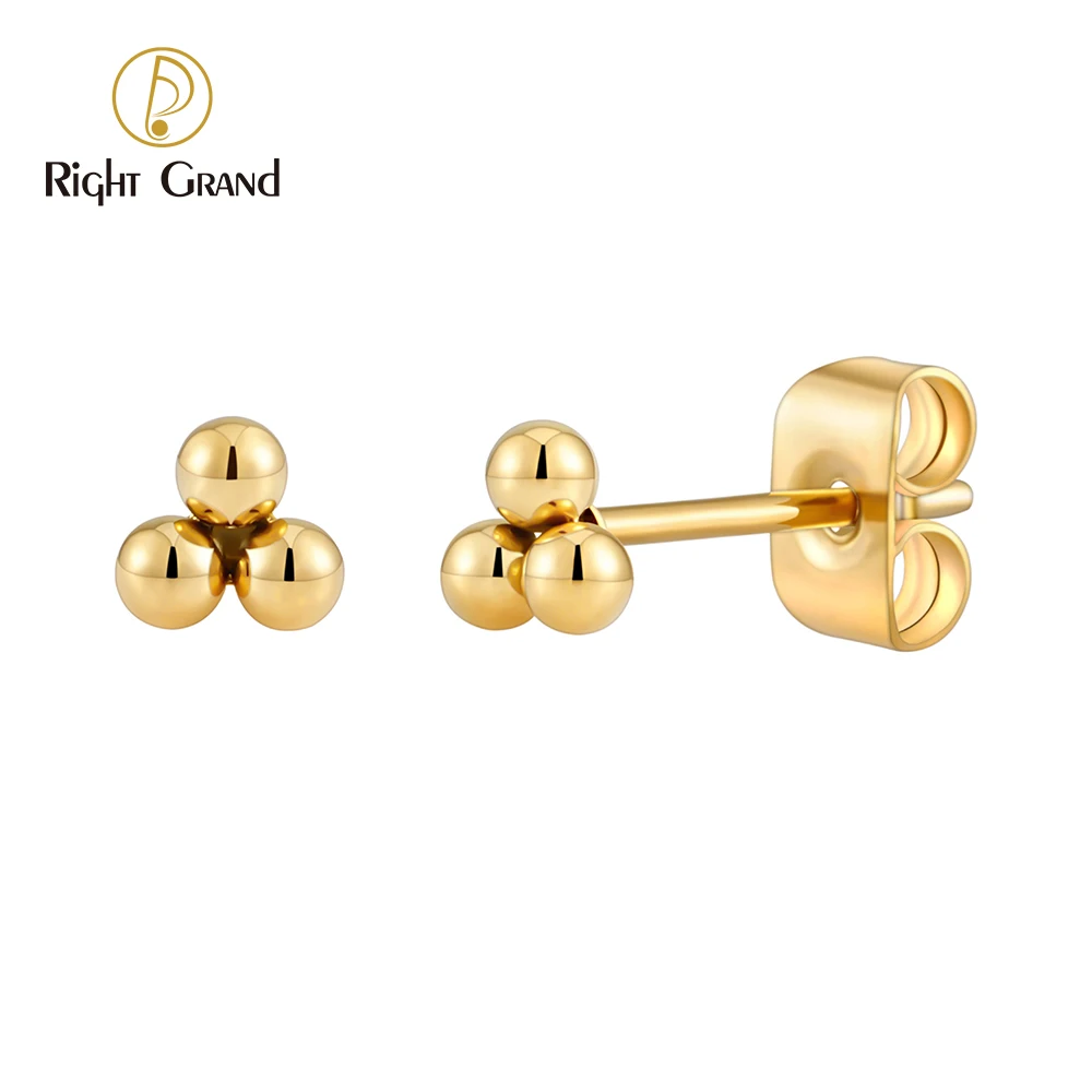 1 Pair Right Grand ASTM F136 Titanium Trinity Bead Cartilage Earrings 20G Push Back Helix Stud Earlobe Earrings