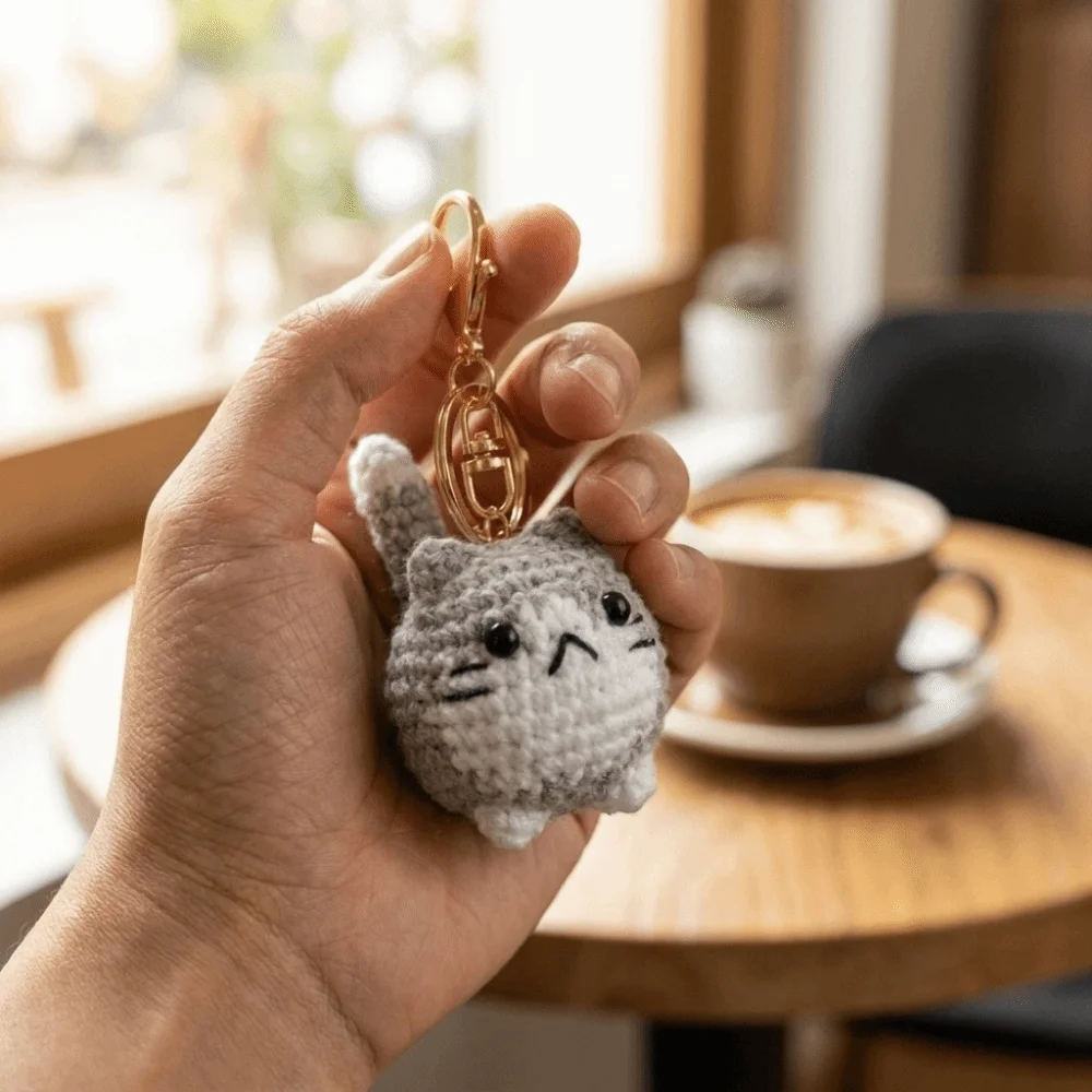 Cute Cartoon Crochet Kitten Keyrings Multi-color Handmaking Knitted Cat Keychain Mini Cat Crochet Keychain Gift