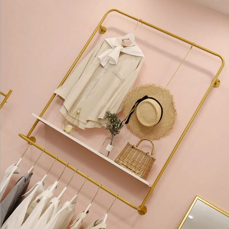 Custom, unique multifunctional customized gold garment shoe hanging shelves Wall Mounted display racks