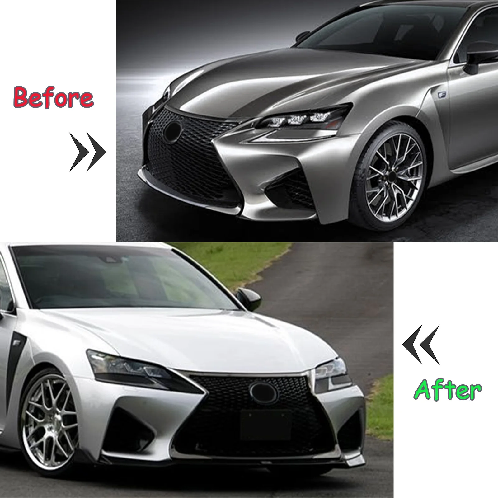 

Для Lexus GS-F 2015-2020 передний бампер, спойлер, диффузор, сплиттер, автомобильные аксессуары, АБС-пластик, глянцевый черный стиль из углеродного волокна