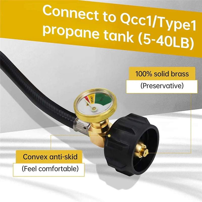 Переходник для заправки пропана Шланг для заправки пропана Удлинительный шланг для заправки пропана с манометром и регулирующим клапаном включения/выключения для пропана GasTank-LITE объемом 1 фунт