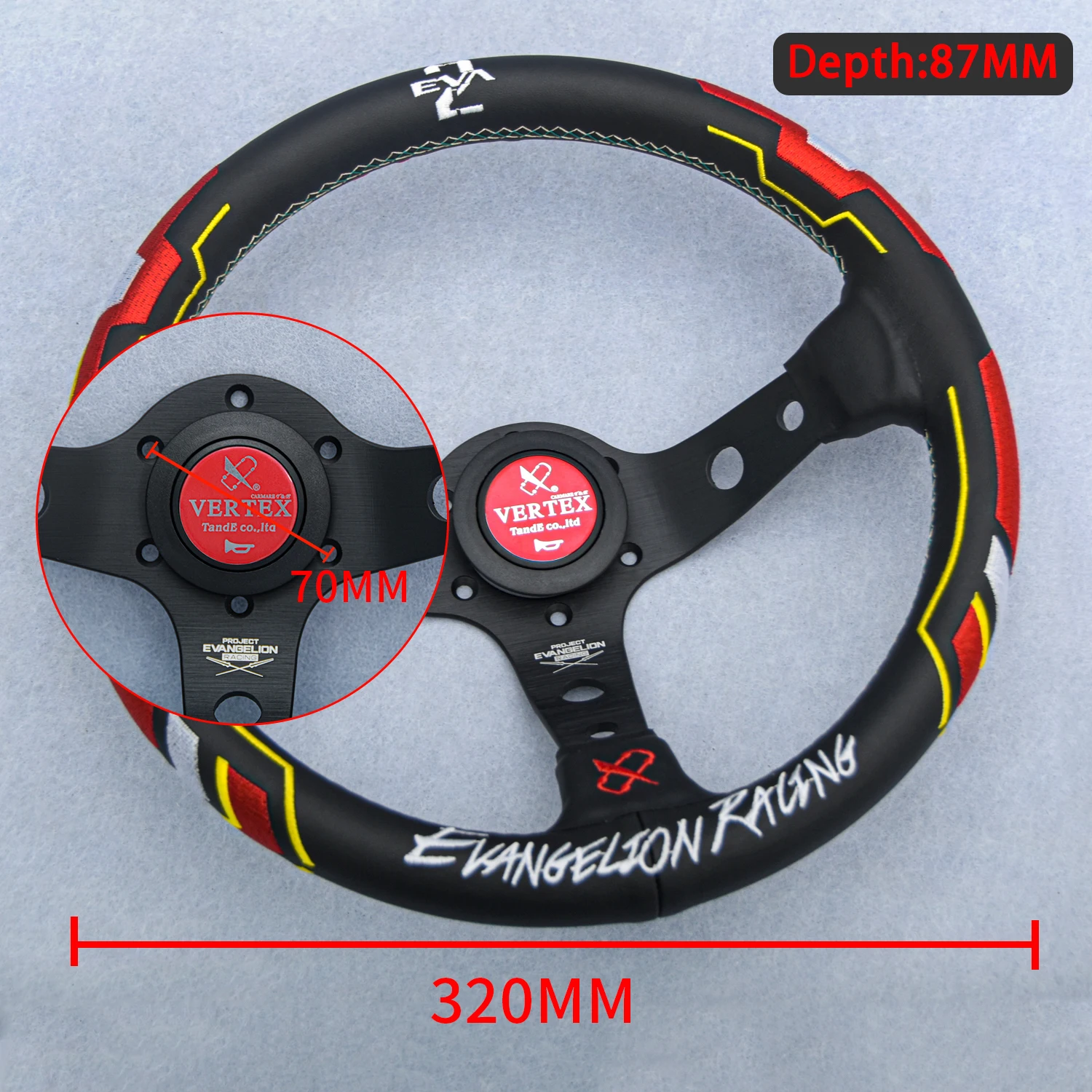 13Inch JDM Vertex x Evangelion Leather EVA Sport Steering Wheel Deep Corn Game Drift Steering Wheel for Universal