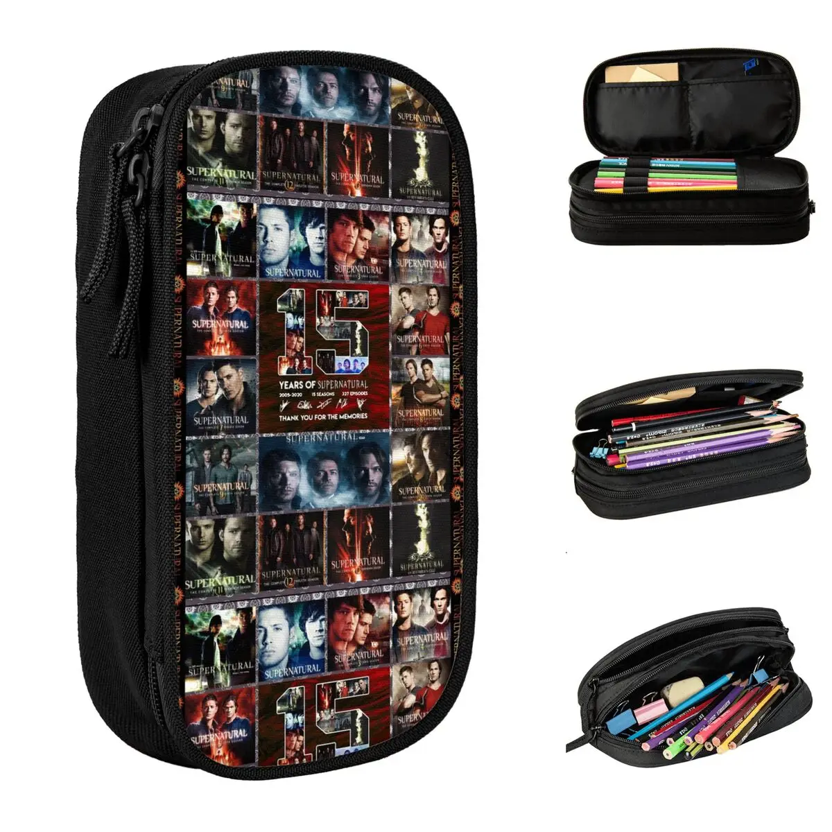 Supernatural Movie Pencil Cases New Sam Dean Castiel Pen Holder Bags Kids Large Storage Students School Zipper Pencilcases