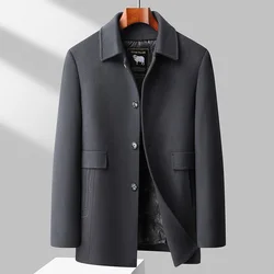 High-End Autumn Winter Detachable Goose Down Liner Woolen Coats Men's Business Casual Wool Overcoat Mid Length Windbreak Jackets