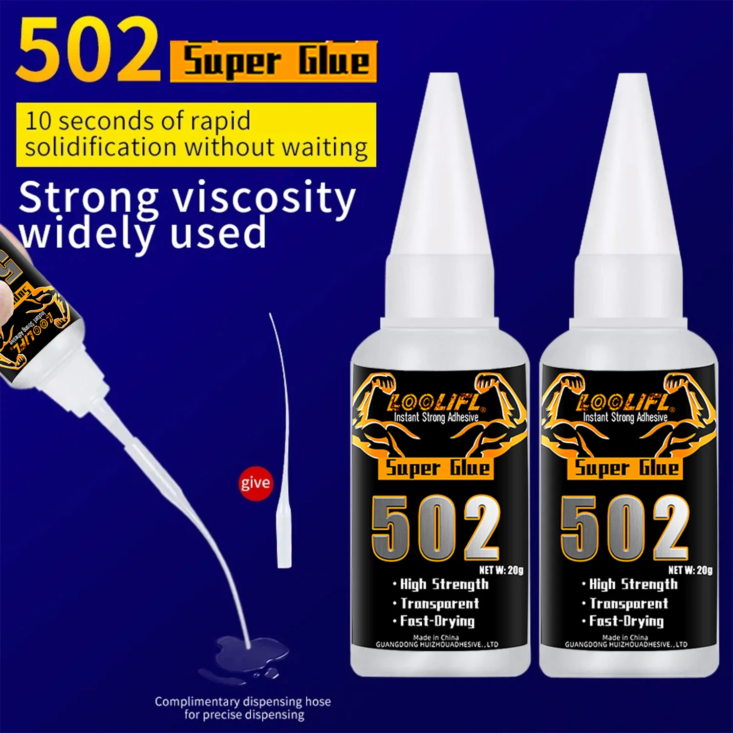 502 Super Strong Adhesive in Bulk, Cyanoacrylate Glue, 10-Second Bonding, Suitable for General Bonding of Wood, Plastic, Ceramics, Metal, Etc.