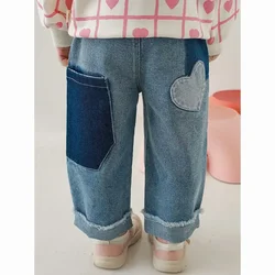 Straight Pants 2023 Summer Elastic Waist Ankle Length Wide Leg Cotton New Fashion Korean Casual Designable Unique Children Girls