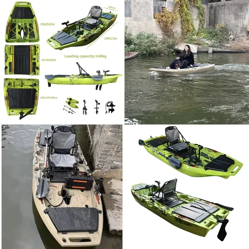 10ft Fin Propeller Pedal Drive Kayak Modular Solo Motorized Detachable Canoe Fishing HDPE Boat Durable Portable Ocean Use