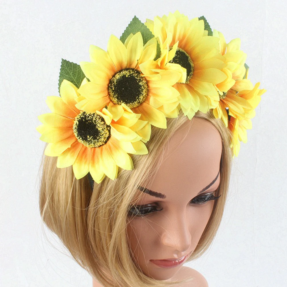 

Yellow Sunflower Hairband Realistic Flower Headwear Carnival Birthday Party Photo Props Festival Use Sunflower Hair Hoop