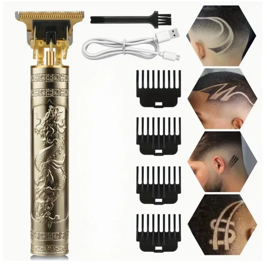 2025 T9 HairClipper Beard Shaving Body Hair Trimmer Clippers Electric Machine Men Haircut Machine 0mm Barber ShaverDragon Carved view 2