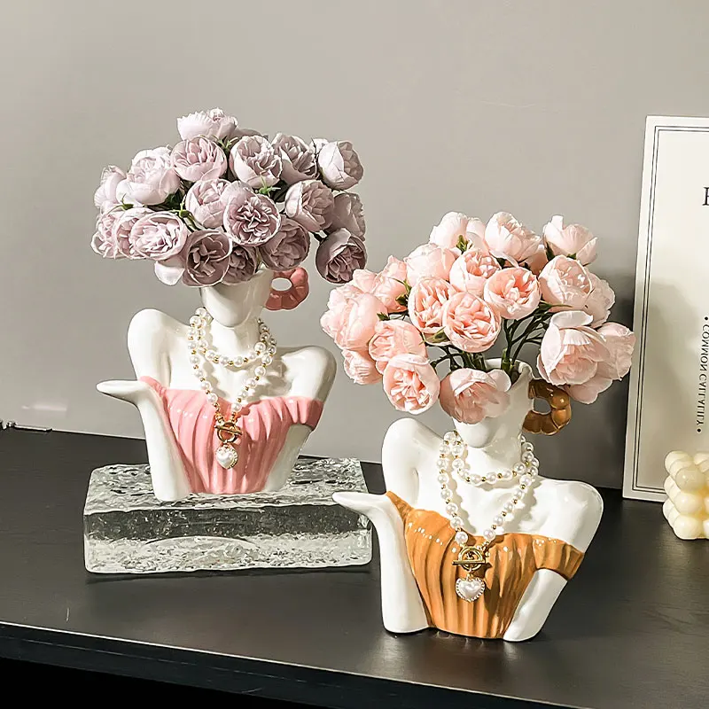 

Light Luxury Creative Human Body Shape Art Ceramic Vase Living Room TV Cabinet Flower Ware Home Wine Cabinet Decoration