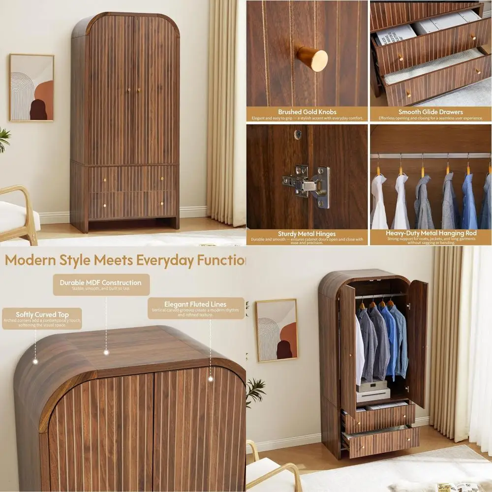 

2-дверный шкаф из орехового дерева в 19-го века с подвесным стержнем и ящиками для хранения в спальне