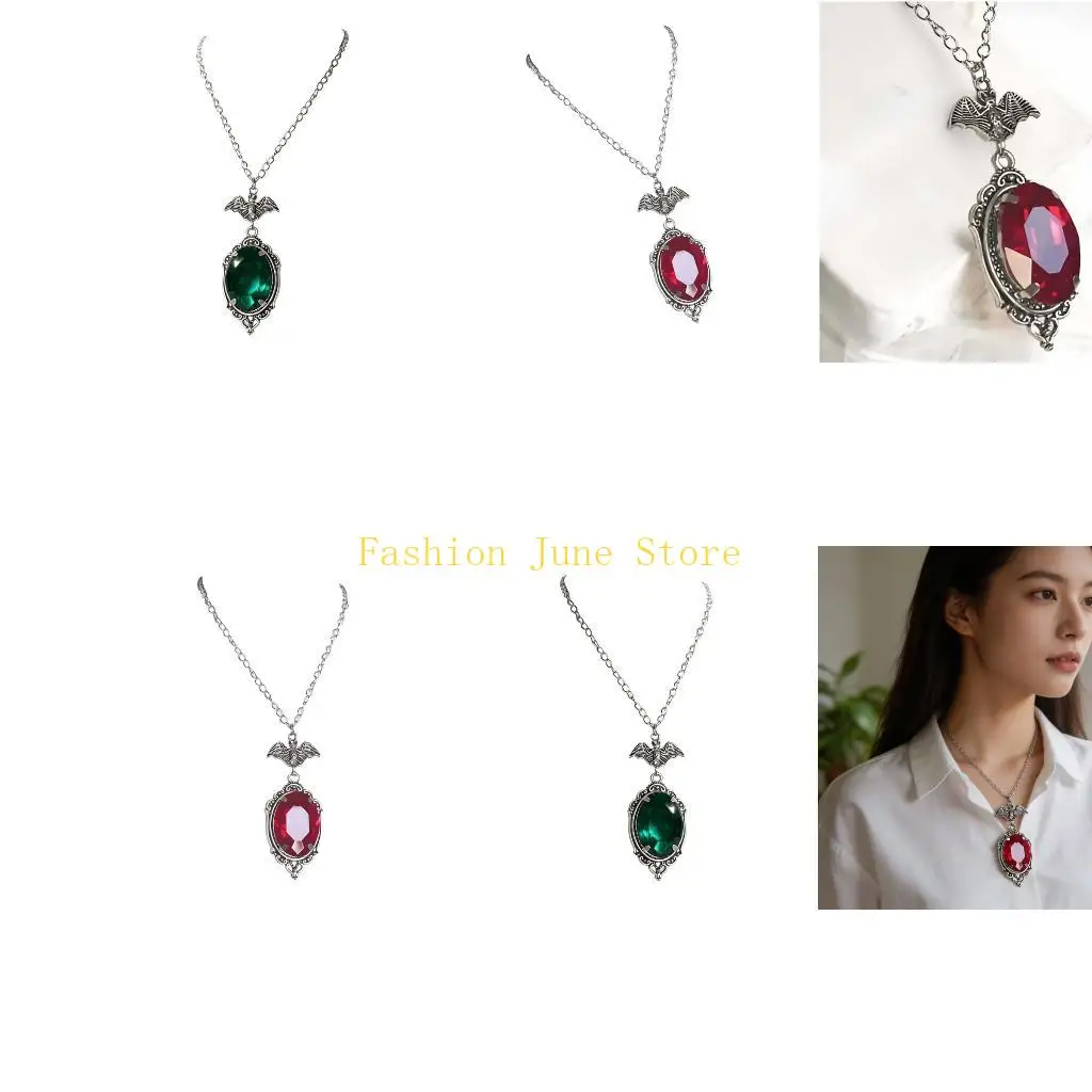 N5KA Bat Theme Statement Necklace With Ornate Oval Pendant and Alloy Chain for Gothic Outfits, Parties, and Gift Ready Styling