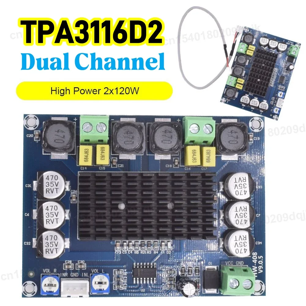 XH-M543 120W+120W TPA3116 Dual Channel Class D Digital Power Audio Amplifier Module Stereo AMP DC 12-26V Large Capacity Board
