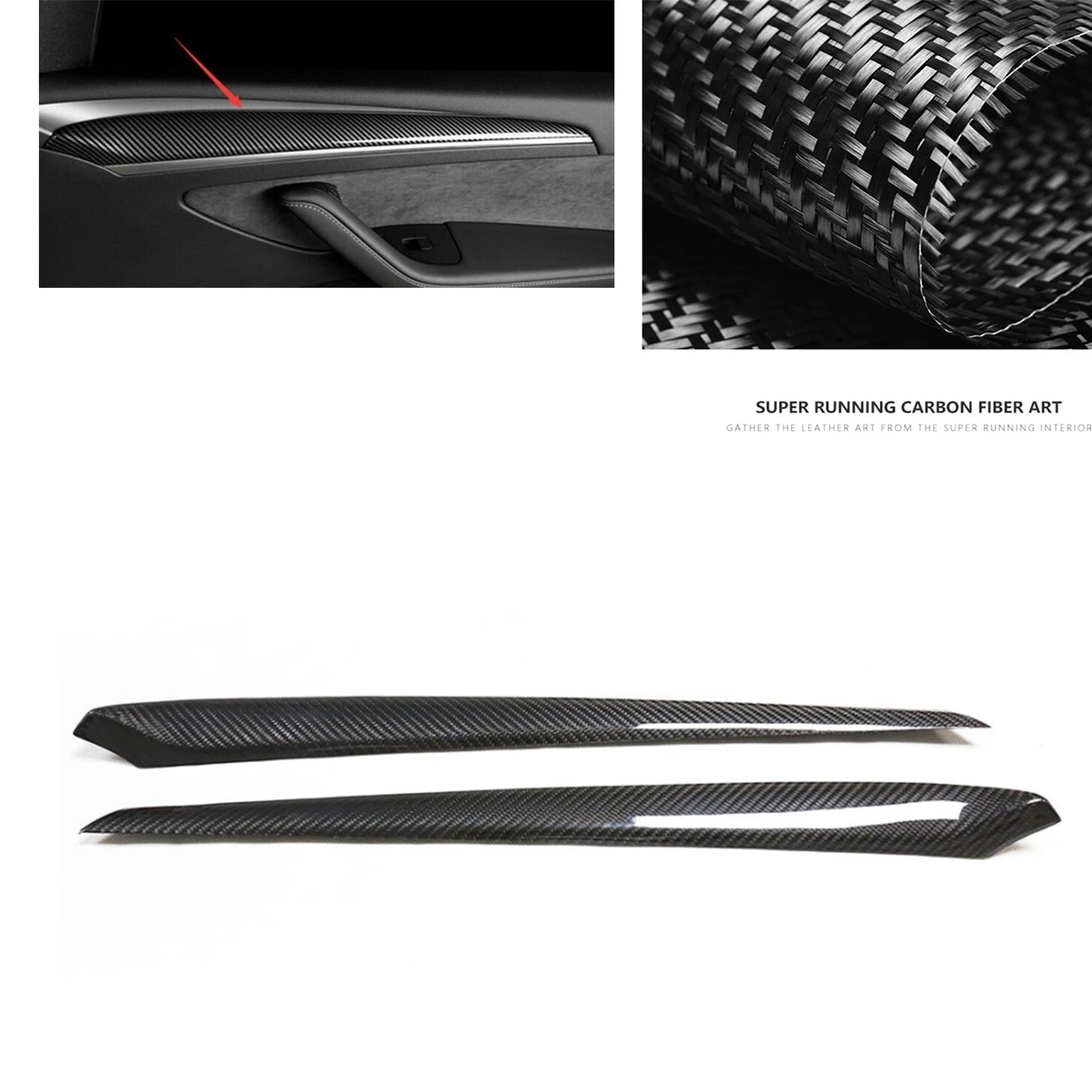 For Tesla Model 3 Model Y 2021 Real Carbon Fiber Interior Door Panel Cover Strip Trim Handle Side Armrest Board Decor Sticker