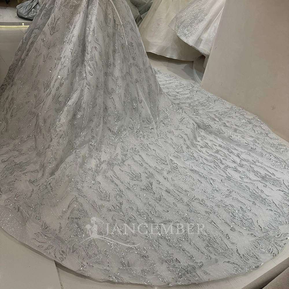 ゴージャスなストラップレスレースビーズウェディングドレスボールガウンカスタマイズされたオーガンザコートトレインセクシーなオフショルダーブライダルドレス