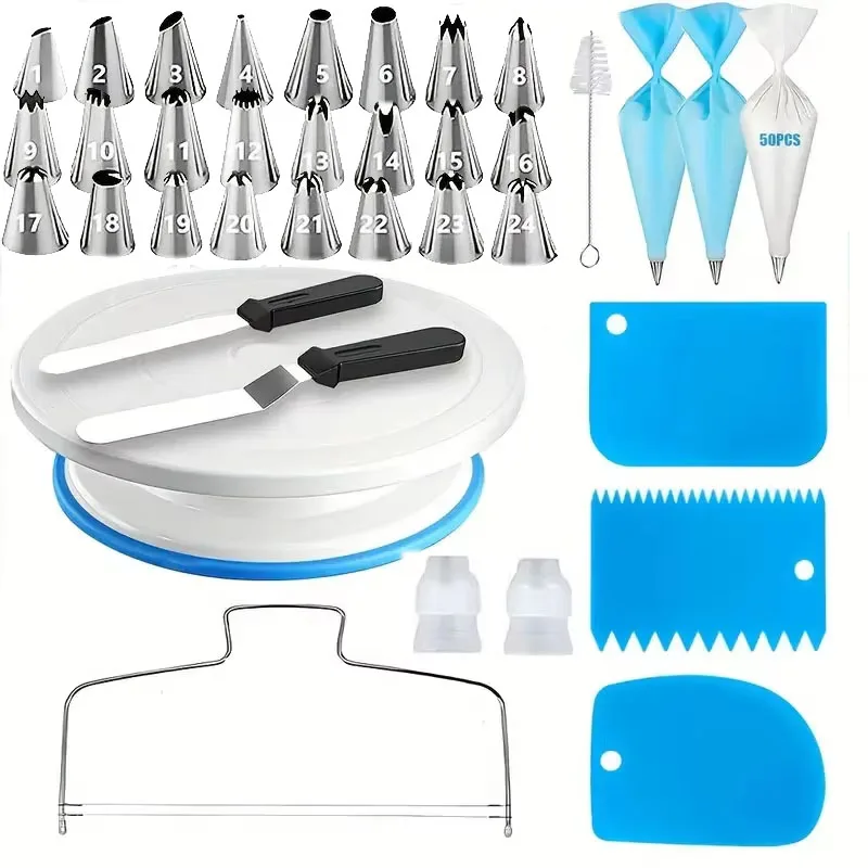 86PCS Cake Turntable Set Professional Cake Decorating Kit Tools Cake Baking Tool Cake Carving Accessories for Beginners Experts