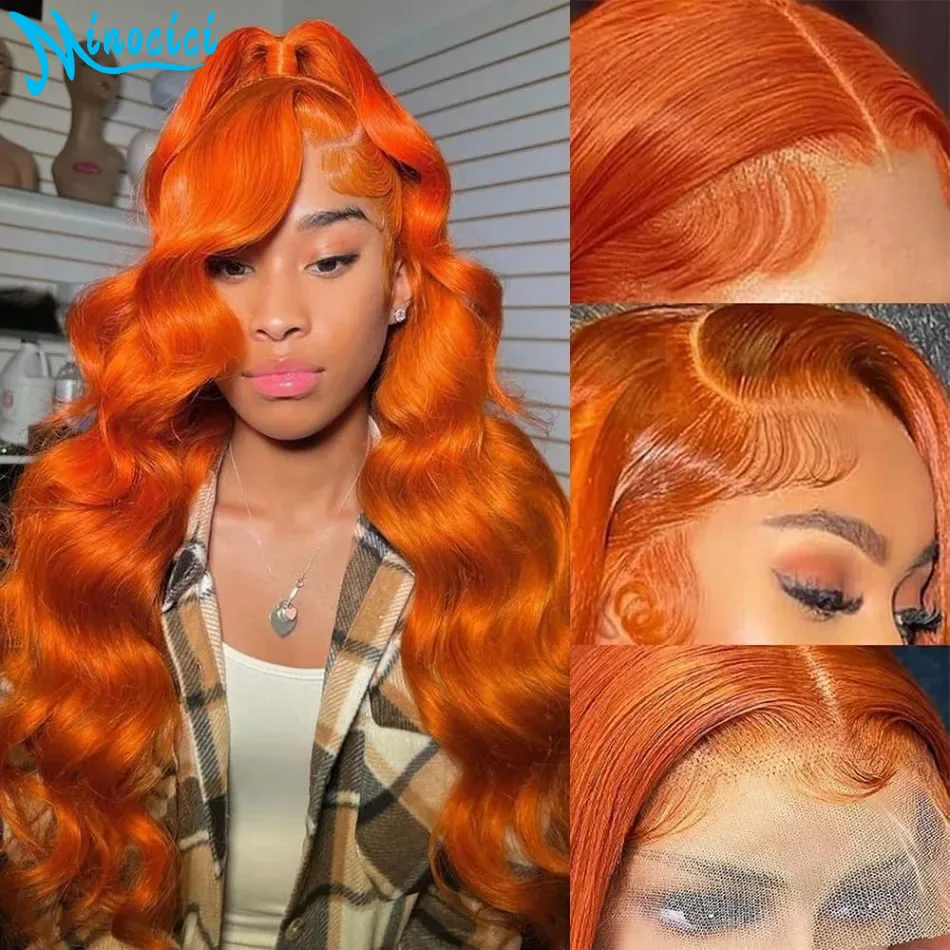 Body Wave Human Hair Wig Ginger Orange 13X6 Hd Lace Frontal Wig 100% Human Hair 250 Density 350 Colored Preplucked Brazilian Wig