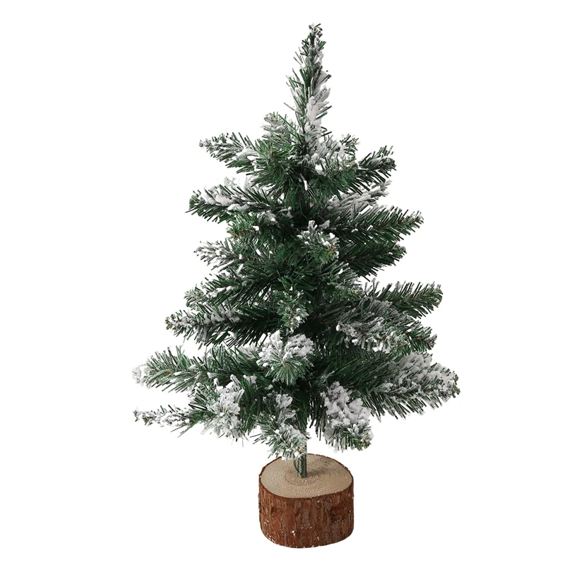 Desktop Christmas Tree Snow Flocking Artificial Christmas Tree Mini Christmas Tree with Lamp & Wooden Base-A27R