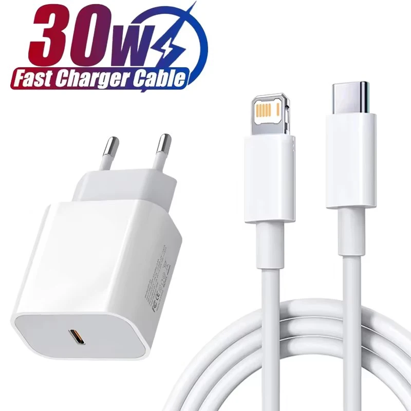 

Зарядное устройство USB C для быстрой зарядки PD емкостью 30 Вт для iPhone 16 15 14 8 7 Plus 13 12 11 Pro XS Max XR XS X USB Type C Зарядное устройство Кабель Аксессуары