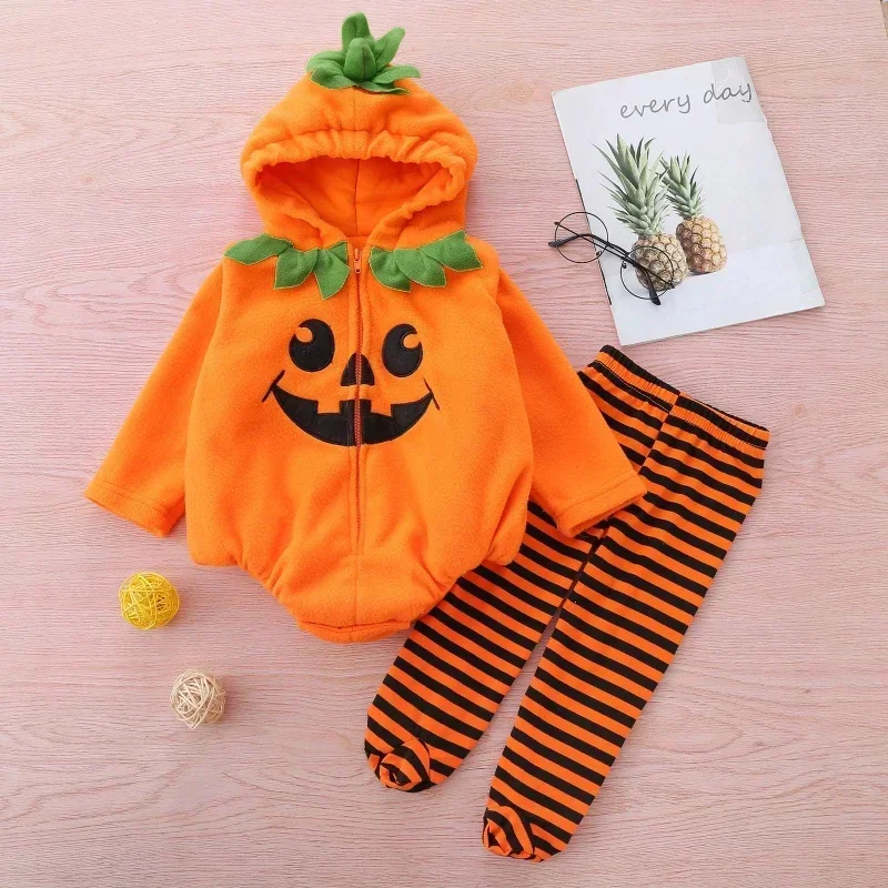 Cosplay Disfraz Halloween Neonate Ragazzi Set di vestiti Pile Cerniera con cappuccio Pagliaccetto Giacca Autunno Outfit Carnevale Dress Up Party