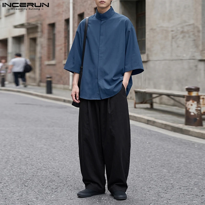 Ensembles INCERUN pour hommes – Couleur unie, style streetwear décontracté, chemise à manches courtes et pantalon, ensembles deux pièces, survêtements assortis pour hommes 2026