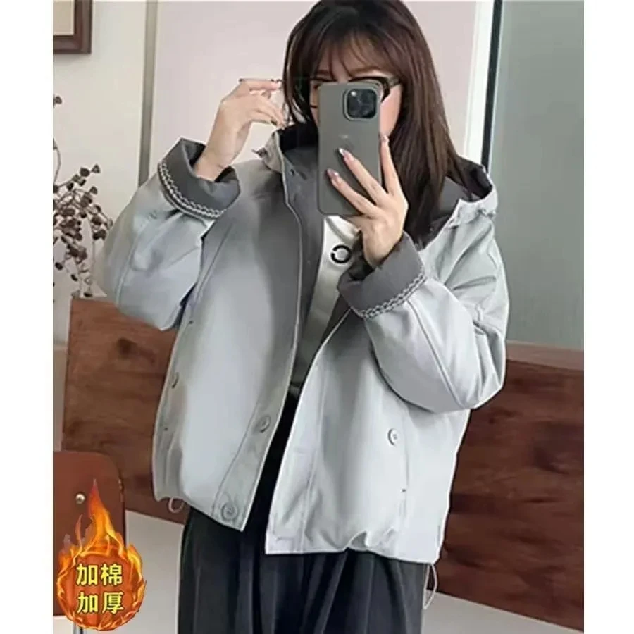 Vintage Double Sided Wear Jackets Women Autumn Winter Harajuku Streetwear Casual Coat Korean Hooded Thicken Baseball Uniform