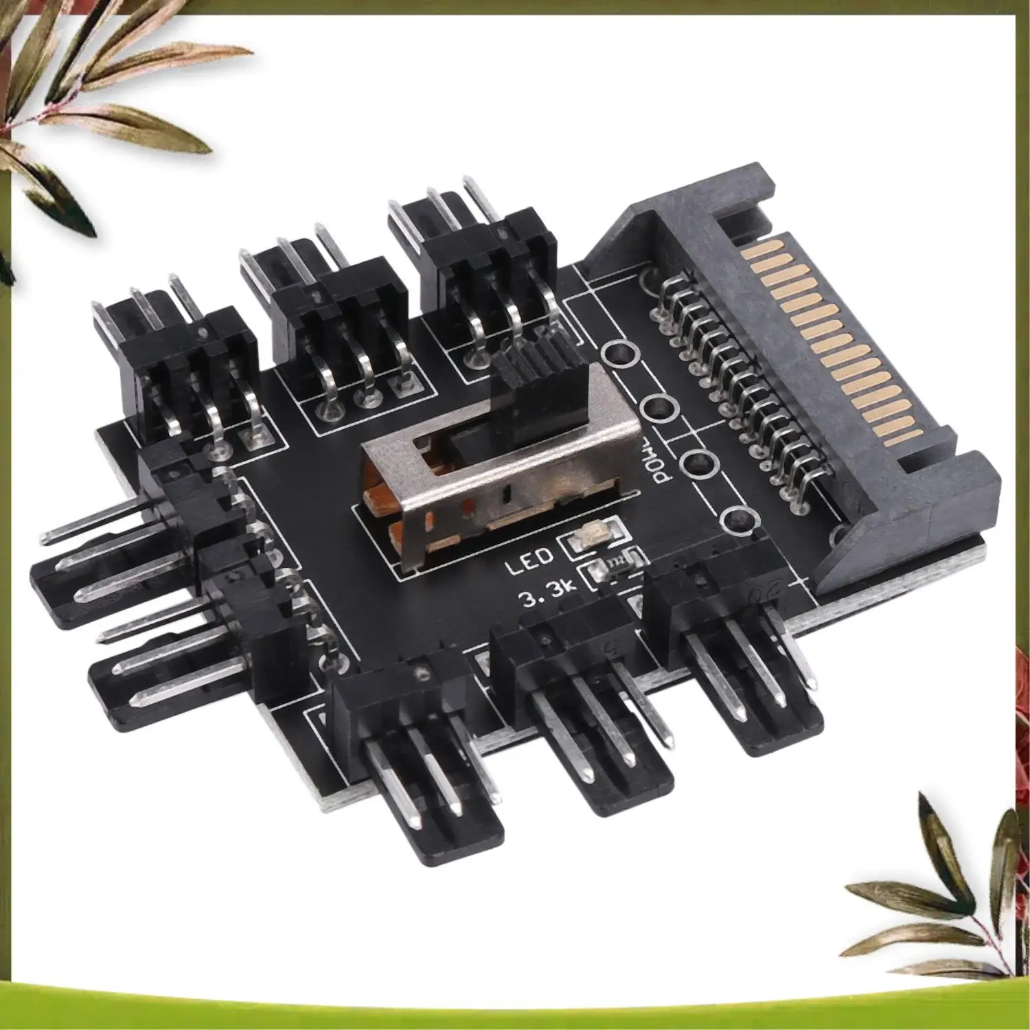 New-Multi Way Splitter Cooler Cooling Fan Hub PC Computer SATA 1 To 8 3Pin 12V Power Socket PCB Adapter XXM8