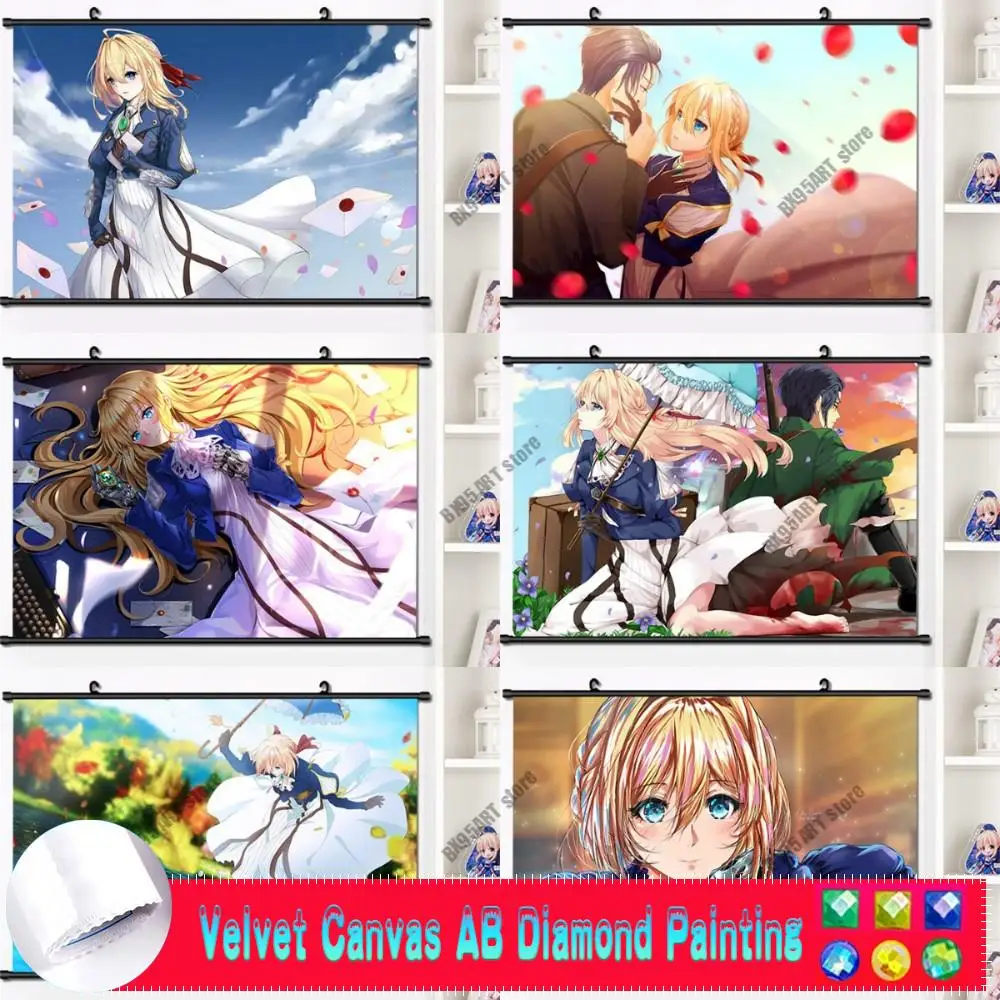 

AB бархатный холст алмазная живопись наборы для вышивки крестом Япония аниме манга фиолетовый Evergarden Алмазная вышивка полная квадратная мозаика