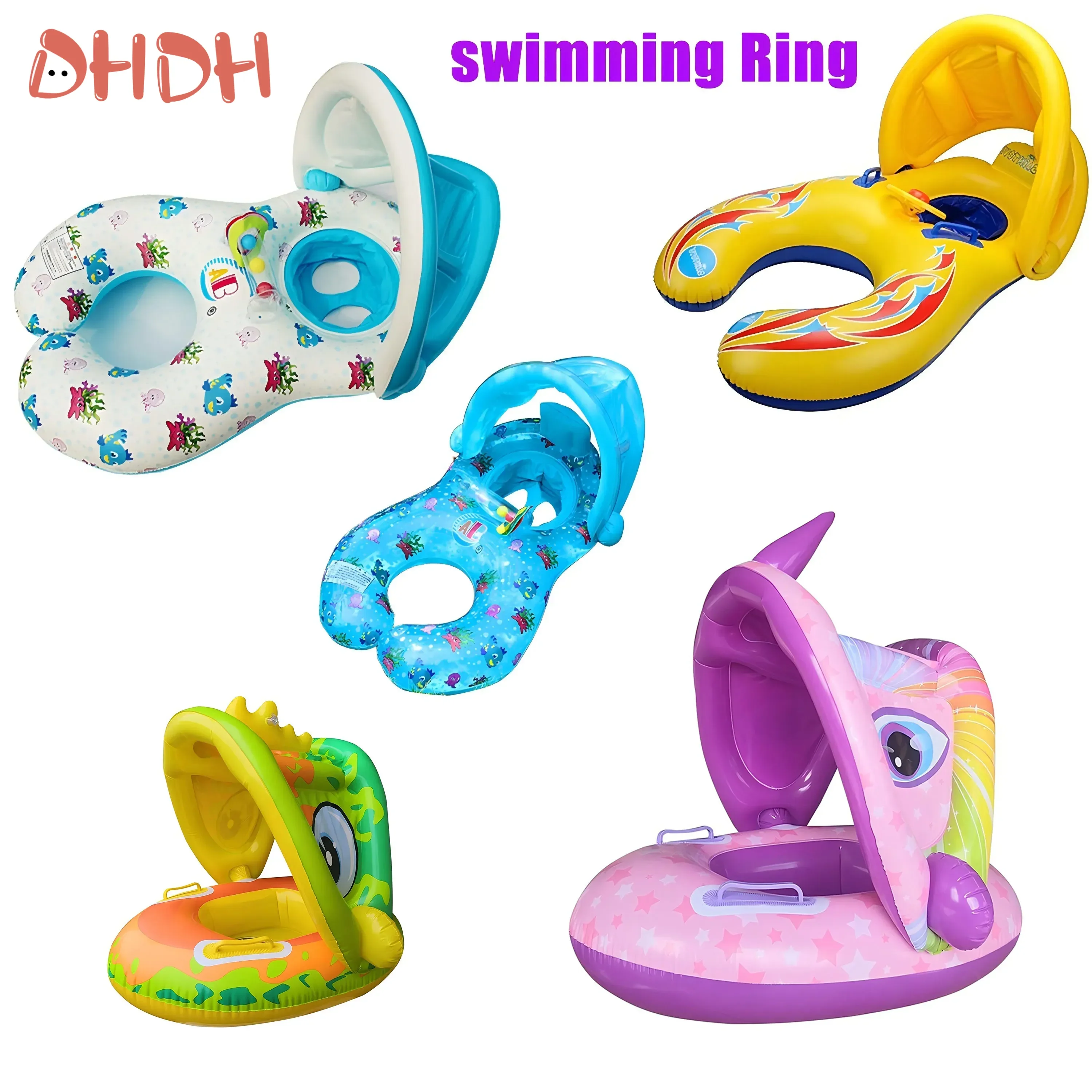 Baby Swimming Float with Sunshade – Inflatable Baby Swim Ring for Toddlers, Safe Floating Trainer for Pool & Beach, Ages 2-6 Y
