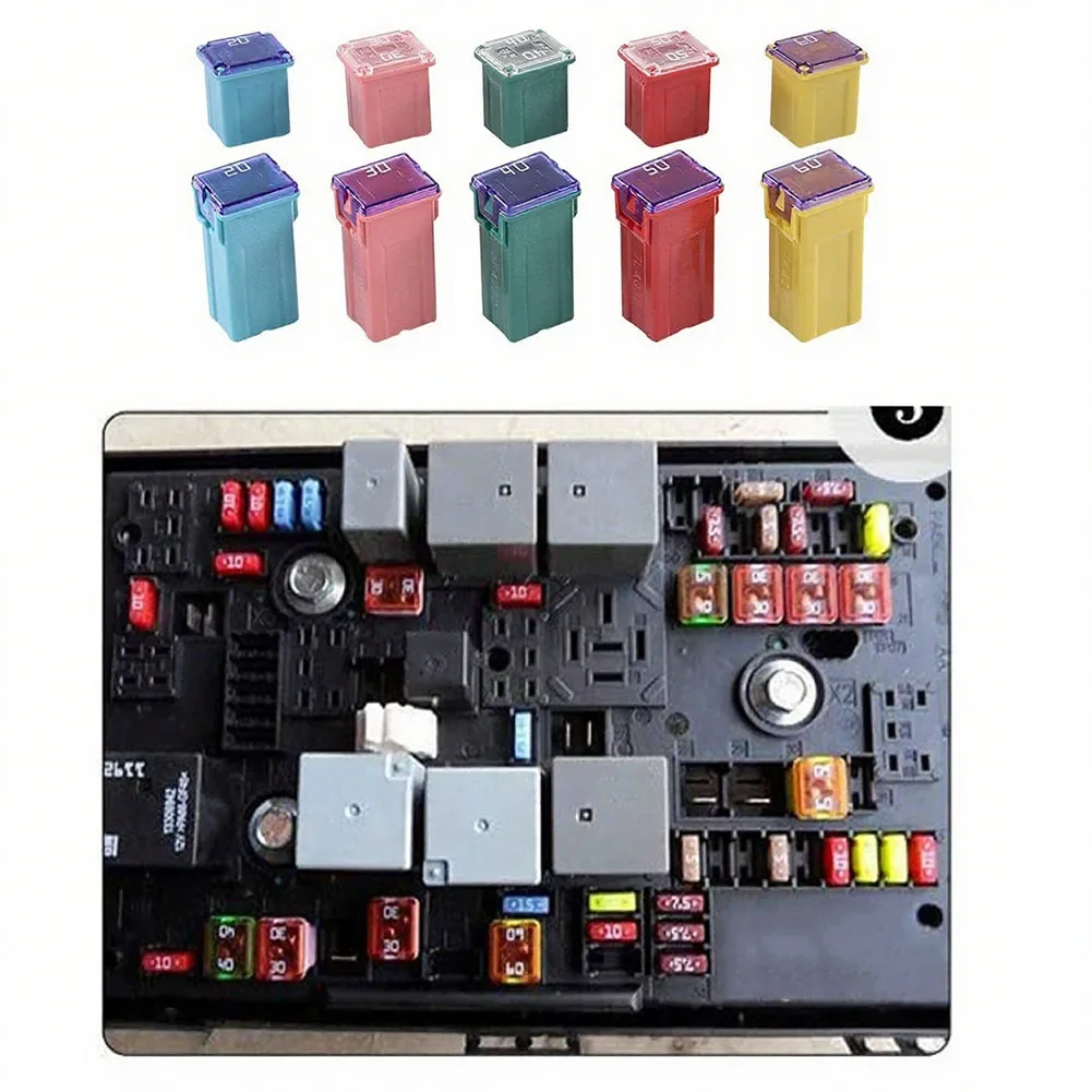 10PCS Car Box Shaped Fuses 20A 30A 40A 50A 60A Combination Kit Square Set Accessories For Trucks SUVs Boats RVs ATVs UTVs
