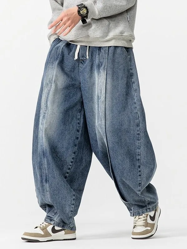 Retro Japanese Style Loose Straight Leg Jeans Men's Casual Wide Leg Pants Youth Harlan Trousers Trendy Long Pants