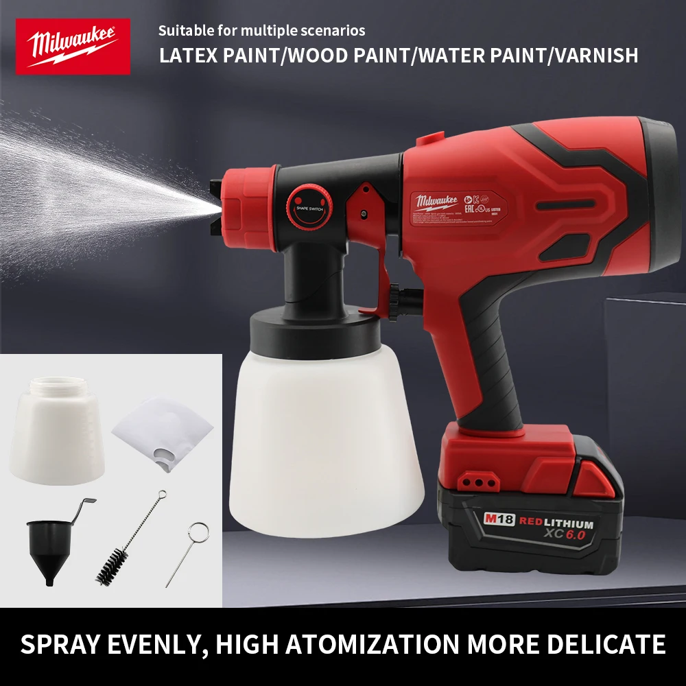 Milwaukee Electric Spray Gun Cordless Paint Sprayer Auto Furniture Steel Coating Airbrush Compatible Red Electric Spray 800ML