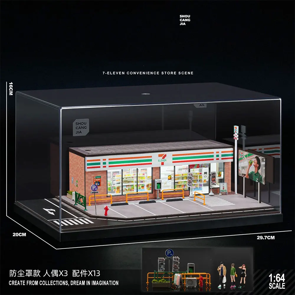 

1/64Car Garage Diorama Scene with Light Model Repair Shop Train Station Bookstore Suitable for1:64 Scale Model Car Storage Boxes